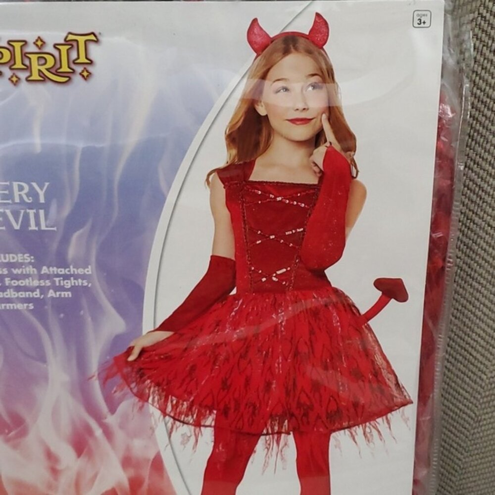 Firey devil girl demon fire red dress tail horns etc halloween costume  S M L